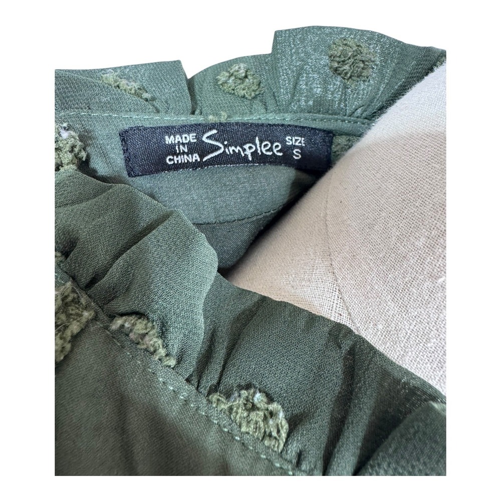 Simplee Swiss Dot Chiffon Ruffle Mini Dress Army Green Cottagecore Women's Small - Picture 7 of 9